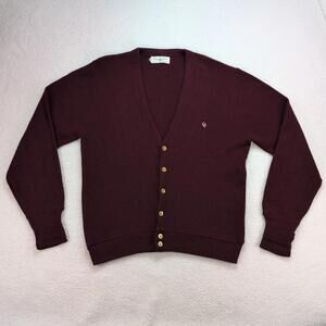 Vintage Christian Dior Monsieur Mens Cardigan Sweater Large USA Burgundy